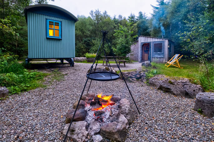 Skiddaw Shepherd's hut firepit at Scales Plantation, Penrith, Cumbria