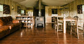 The interiors of Welcombe safari tent, Devon