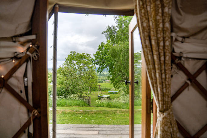 view from inside Offa's Dyke Yurt in Shropshire