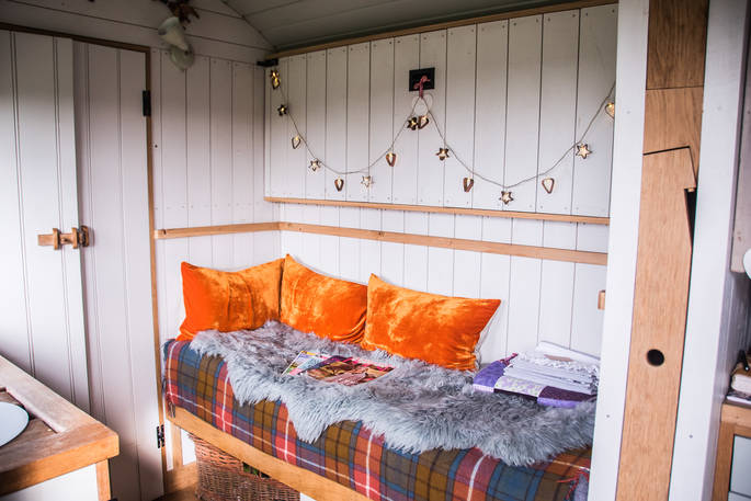 Sit down and relax inside Dimpsey shepherd's hut in Somerset 