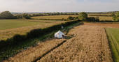 Upper Navy yurt drone view, Priors Hardwick, Warwickshire