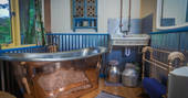 The Dairy at Denend indoors copper bath tub, Boutique Farm Bothies at Huntly, Aberdeenshire