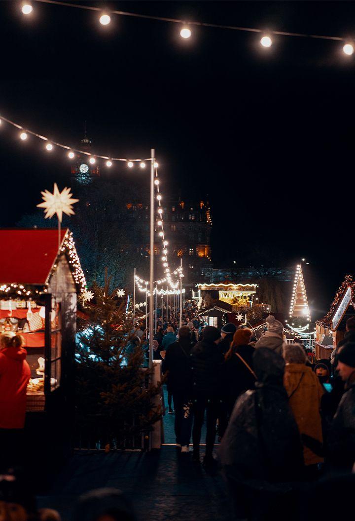 Christmas market with lights 