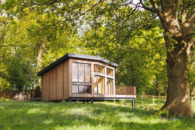 Cabin with decking in the woodlands 
