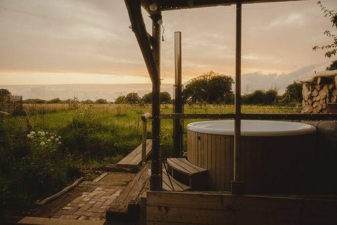 Hot tub under shelter with countryside views 