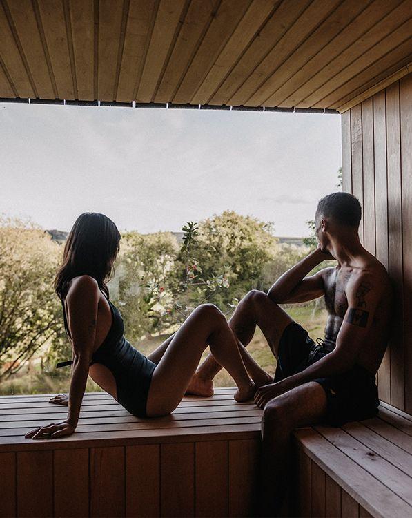 Two people in sauna 
