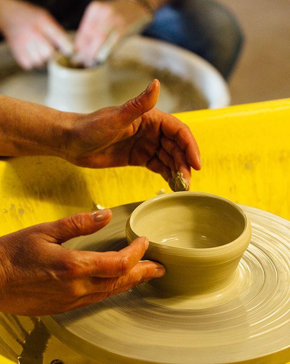 Pottery throwing on wheel