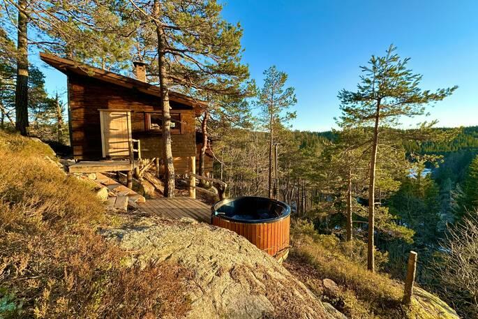 Log cabin hut Norway Norwegian Scandinavia Nordic waterfall