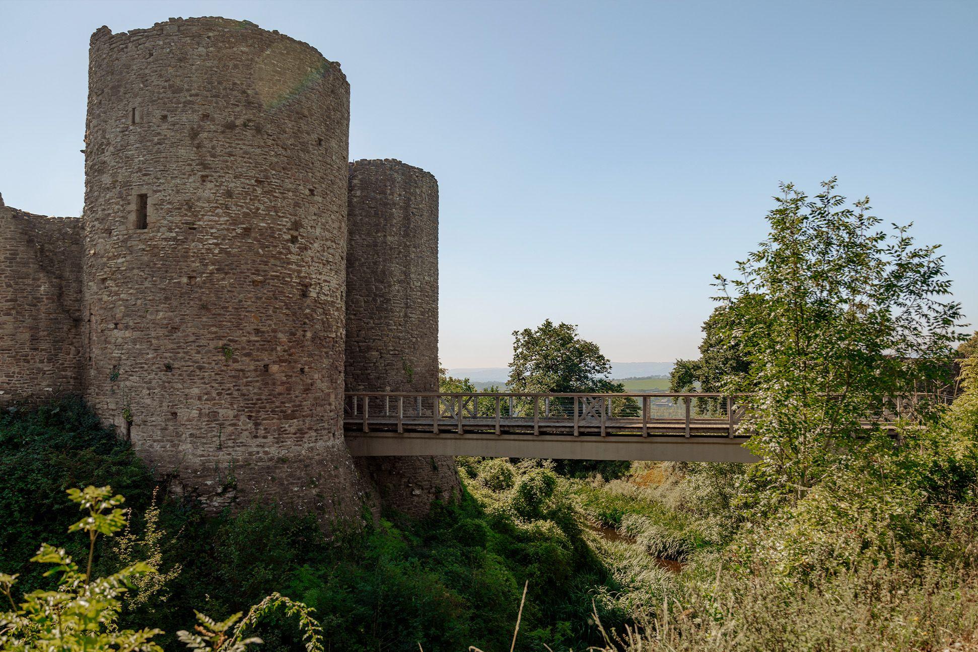 A view of a castle and a draw bridge 