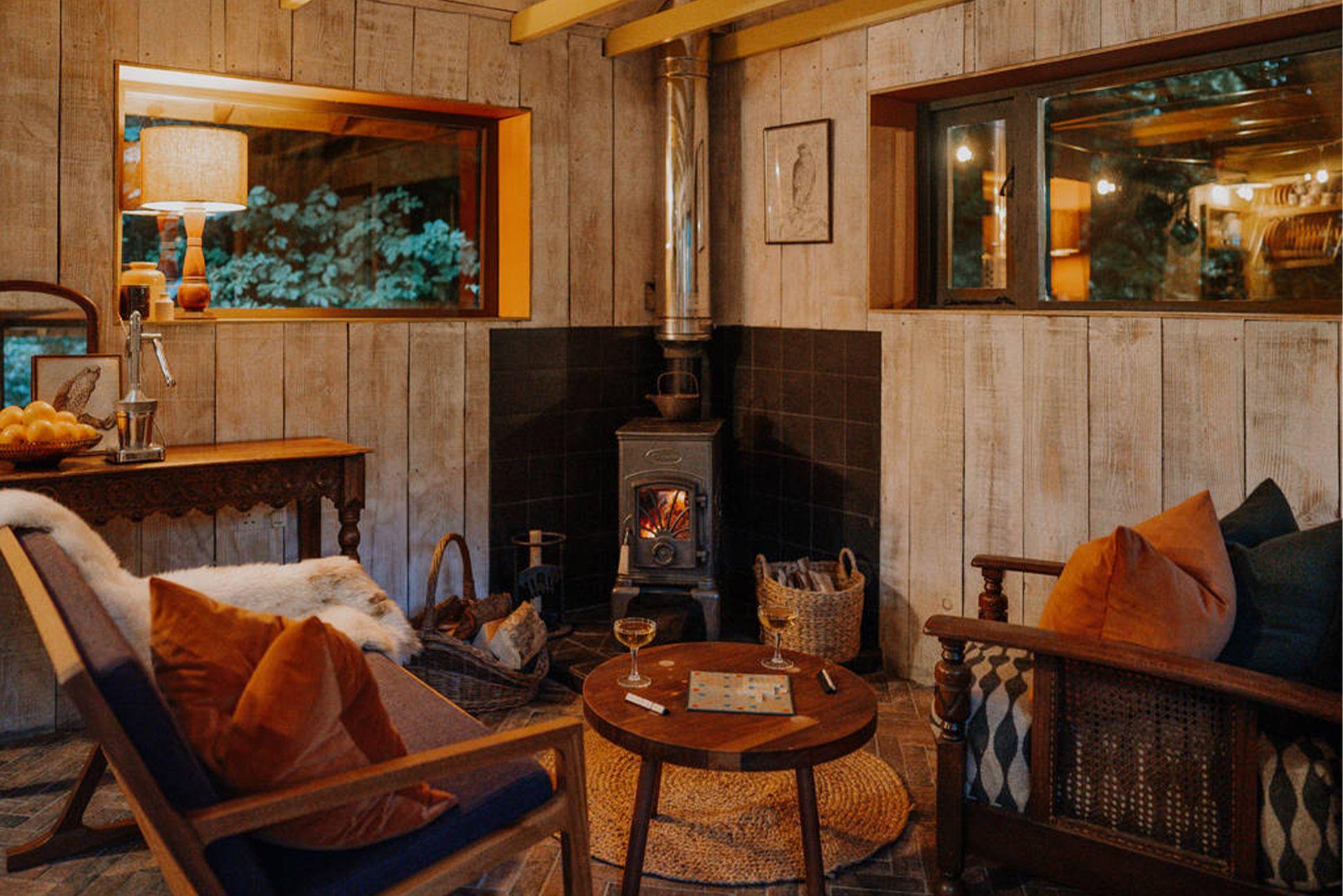 Haedd interior with wood burner 