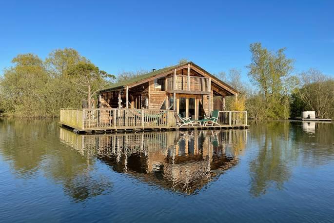 The Raft exterior, cabin floating on the water 