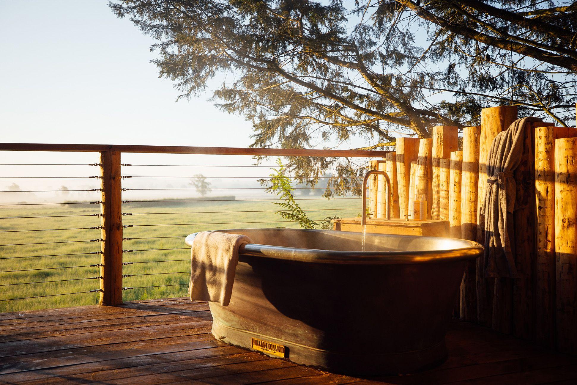 Outdoor bath on decking 
