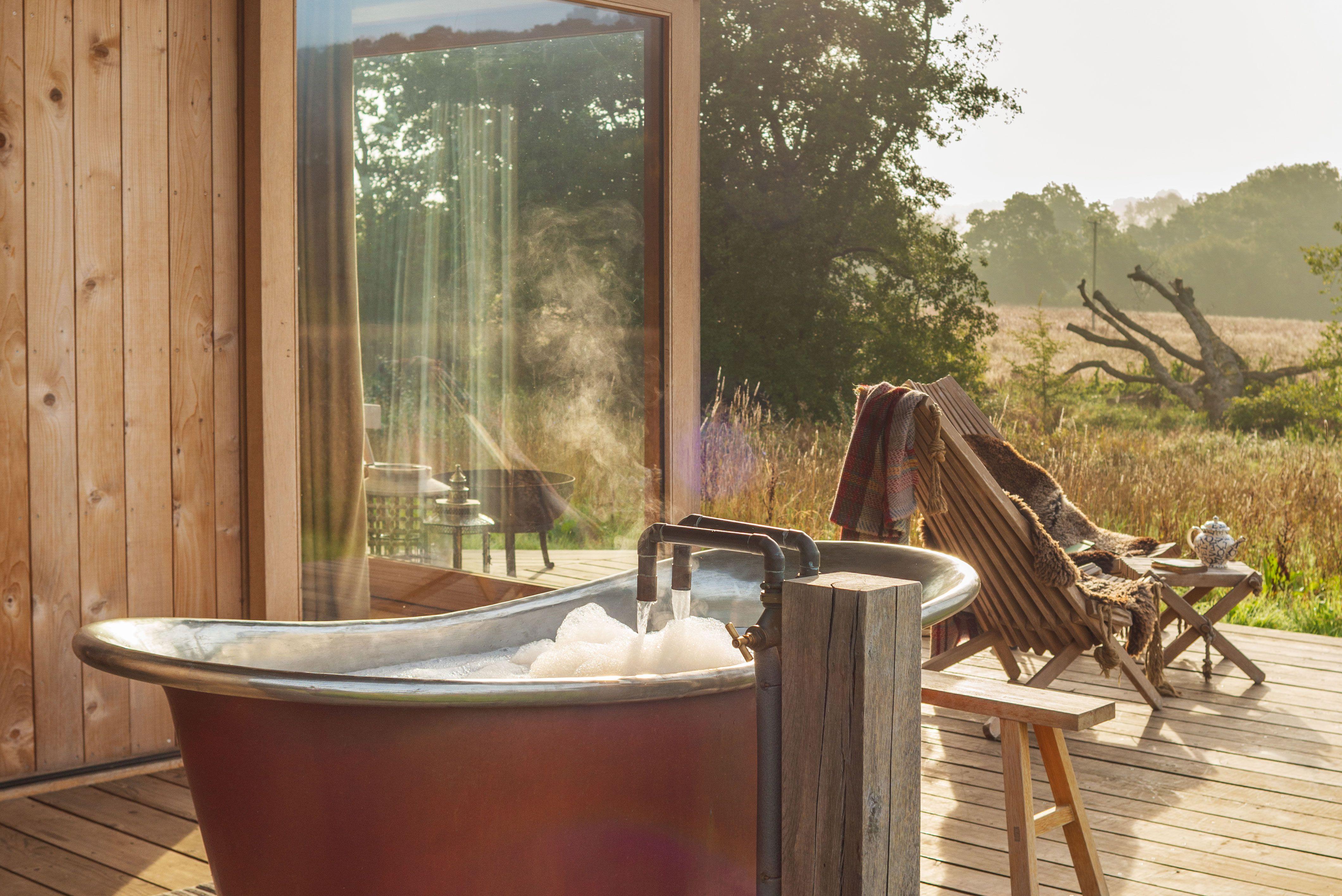 Bath with a rural view