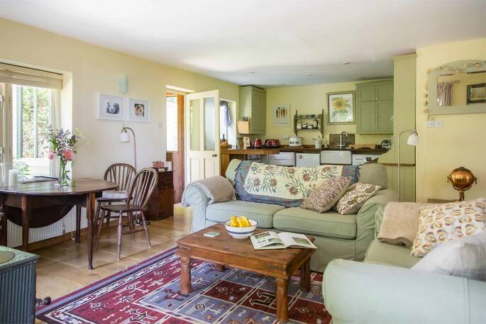 The Workshop cabin living room, Beechwood Cottages, Bath & N.E. Somerset