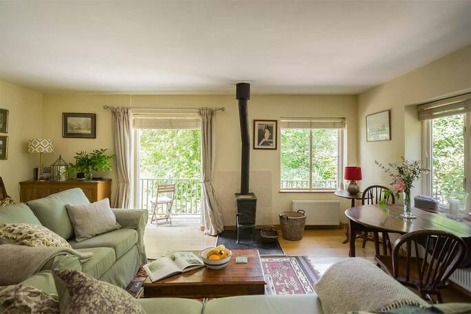 The Workshop cabin living room, Beechwood Cottages, Bath & N.E. Somerset