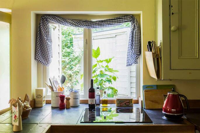 The Workshop cabin view from the kitchen, Beechwood Cottages, Bath & N.E. Somerset