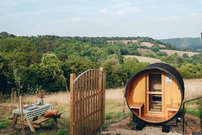 Private outdoor area with sauna and outdoor seating