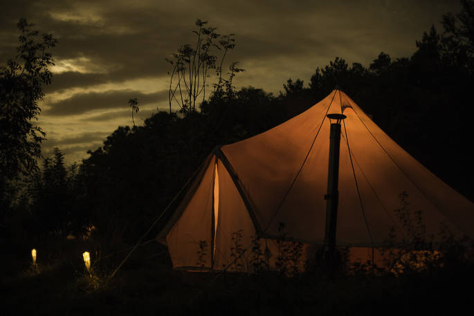 The Ispecso bell tent at The Farm Camp in Wiltshire