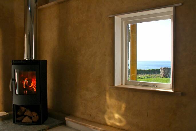 wood burner and view from the window