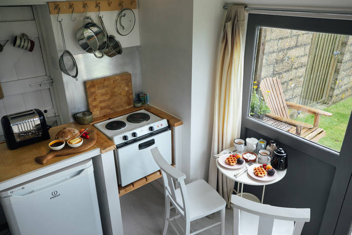 The Observatory kitchen in Cornwall has a double hob and plenty of space for cooking