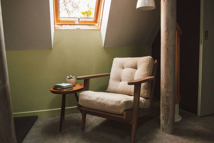 Kalmynsi reading armchair, Kosel Treehouses, Gweek, Cornwall