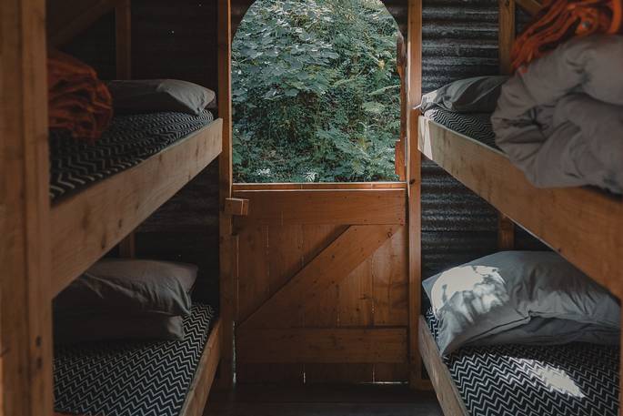 The Danish Cabin bedroom with 4 single bunk beds, Kudhva, Trebarwith Strand, Cornwall