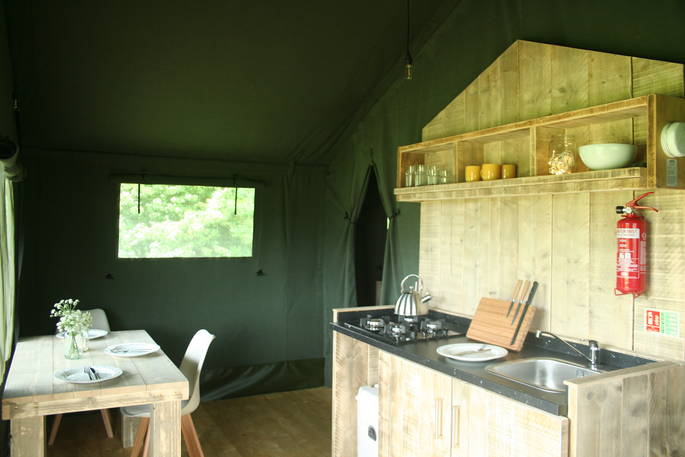 Dining and kitchen area in Safari Tent