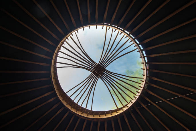 Circular window in the roof of Orchard Yurt