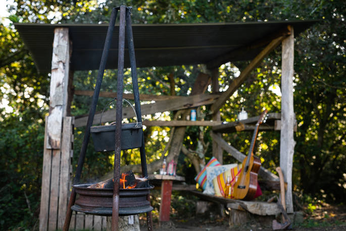 Close up of the outdoor BBQ and fire pit at Pixie Yurt in Cornwall