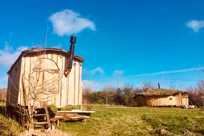 Woodland Hobbit house in the sun adjacent to Cornish Hobbit at Mill Valley in Cornwall 