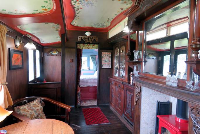 Vintage living room at Sanger's Showman's Wagon in Cornwall