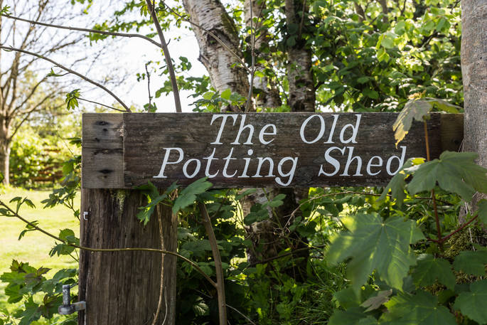 the old potting shed, sign, woodland