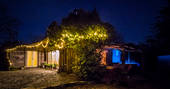 the old potting shed, cabin, cornwall, night time, fairy lights