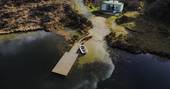 The Lake cabin, shipping container - aerial view, Bodmin, Cornwall. Cornish holiday