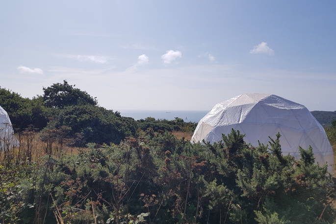 Geodome for two at Wilderme in Cornwall with sea views 