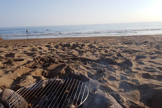 WilderMe geodomes glamping - fire pit at the beach, Kingsand, Cornwall
