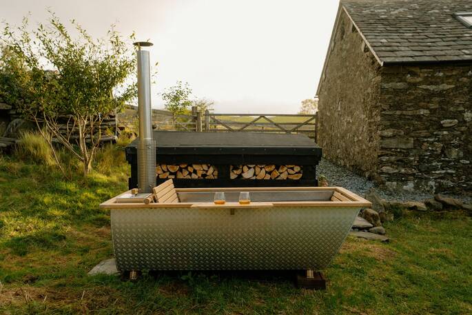 Wood fired hot tub