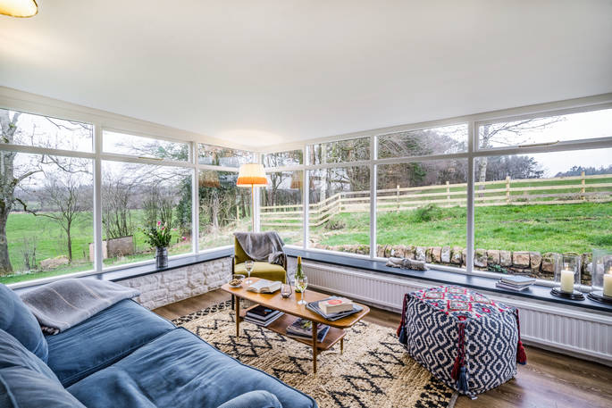 Cuckoo Cottage living room with view, Edenhall Estate, Penrith, Cumbria