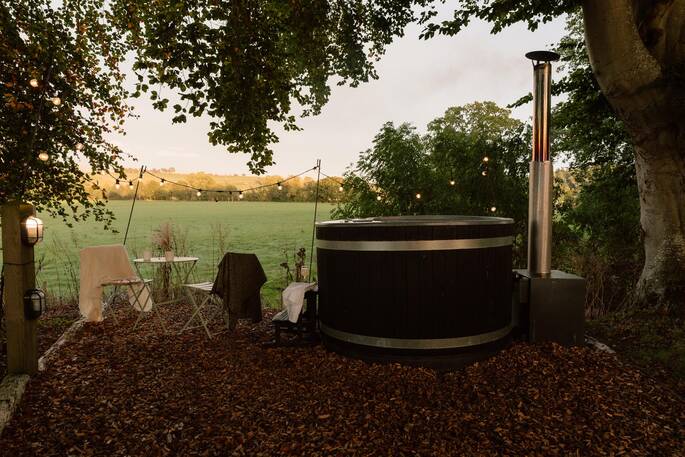 Wood-fired hot tub area