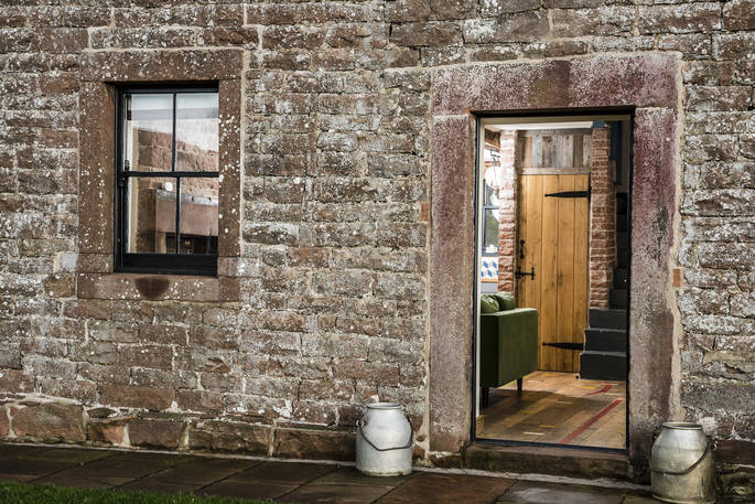 Entrance into The Bothy at High Barn at Edenhall estate in Cumbria 