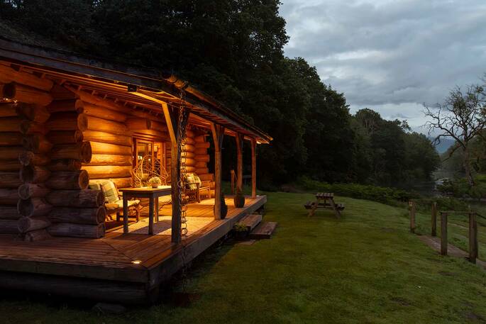 The Lodge front exterior in the evening