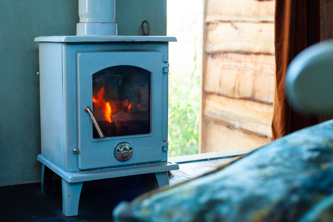Wood-burner inside Faraway Treehouse in Cumbria 