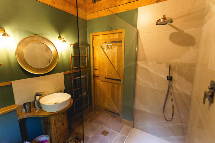 Silva Treehouse shower room, Into the Woods. Penrith, Cumbria, England