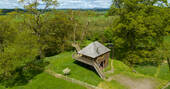 Netherby Treehouse drone view, Longtown, Cumbria, England
