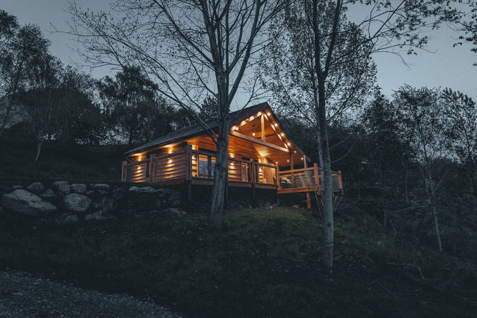 Edens Vale Lodge cabin during the night, River House, Penrith, Cumbria