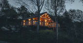 Edens Vale Lodge cabin during the night, River House, Penrith, Cumbria