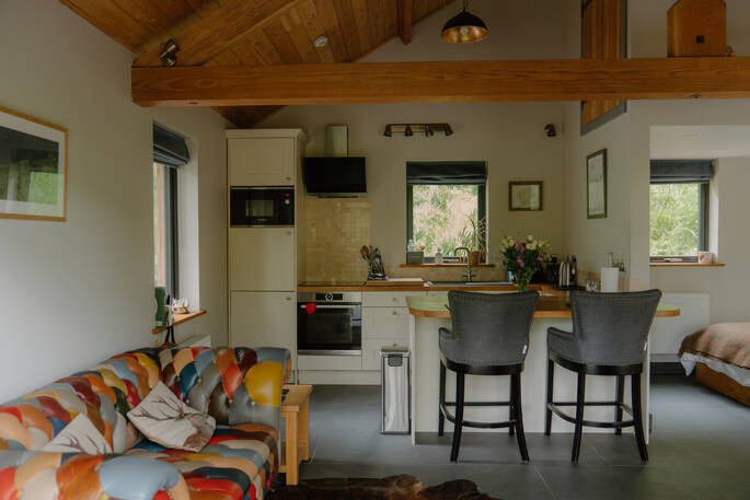 Edens Vale Lodge cabin interior, Penrith, Cumbria, England,