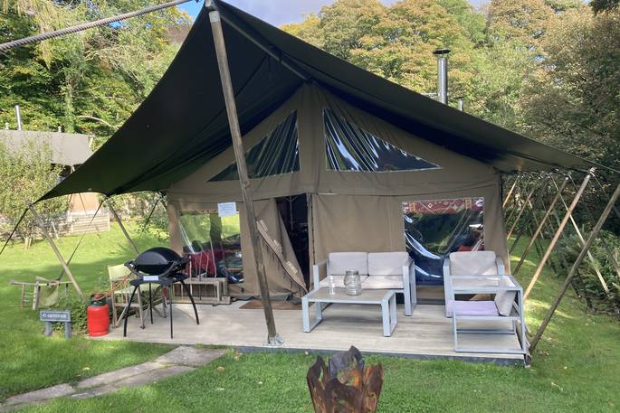 The Gritstone safari tent, The Gathering, Hope Valley, Derbyshire