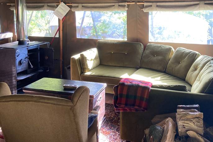 The Ryedale safari tent interior, The Gathering, Hope Valley, Derbyshire