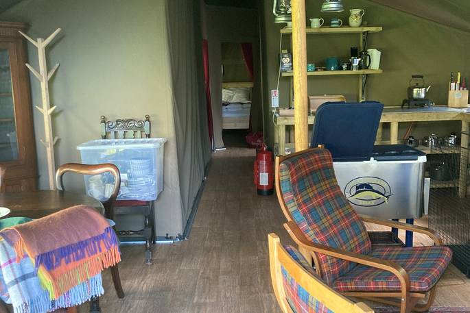 The Swaledale safari tent interior, The Gathering, Hope Valley, Derbyshire
